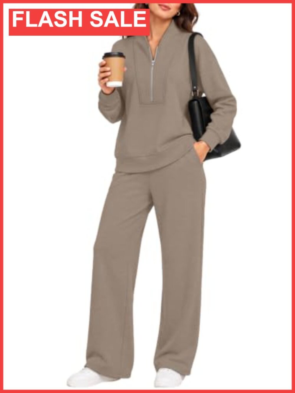 Womens 2 Piece Outfit Half Zip Sweatshirt & Wide Leg Pants Tracksuit Set